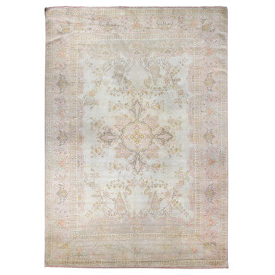 Antique Wool Hand Knotted Rug Ivory Pink 11.0X16.0 -O080700
