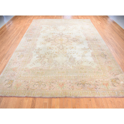 Antique Wool Hand Knotted Rug Ivory Pink 11.0X16.0 -O080700