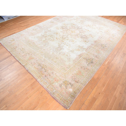 Antique Wool Hand Knotted Rug Ivory Pink 11.0X16.0 -O080700