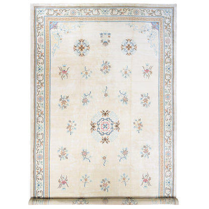 Antique Wool Hand Knotted Rug Ivory Ivory 13.9X23.5 -O080701