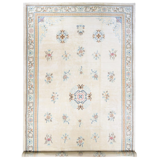 Antique Wool Hand Knotted Rug Ivory Ivory 13.9X23.5 -O080701
