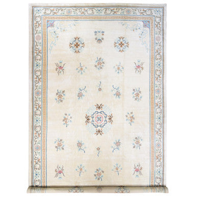 Antique Wool Hand Knotted Rug Ivory Ivory 13.9X23.5 -O080701