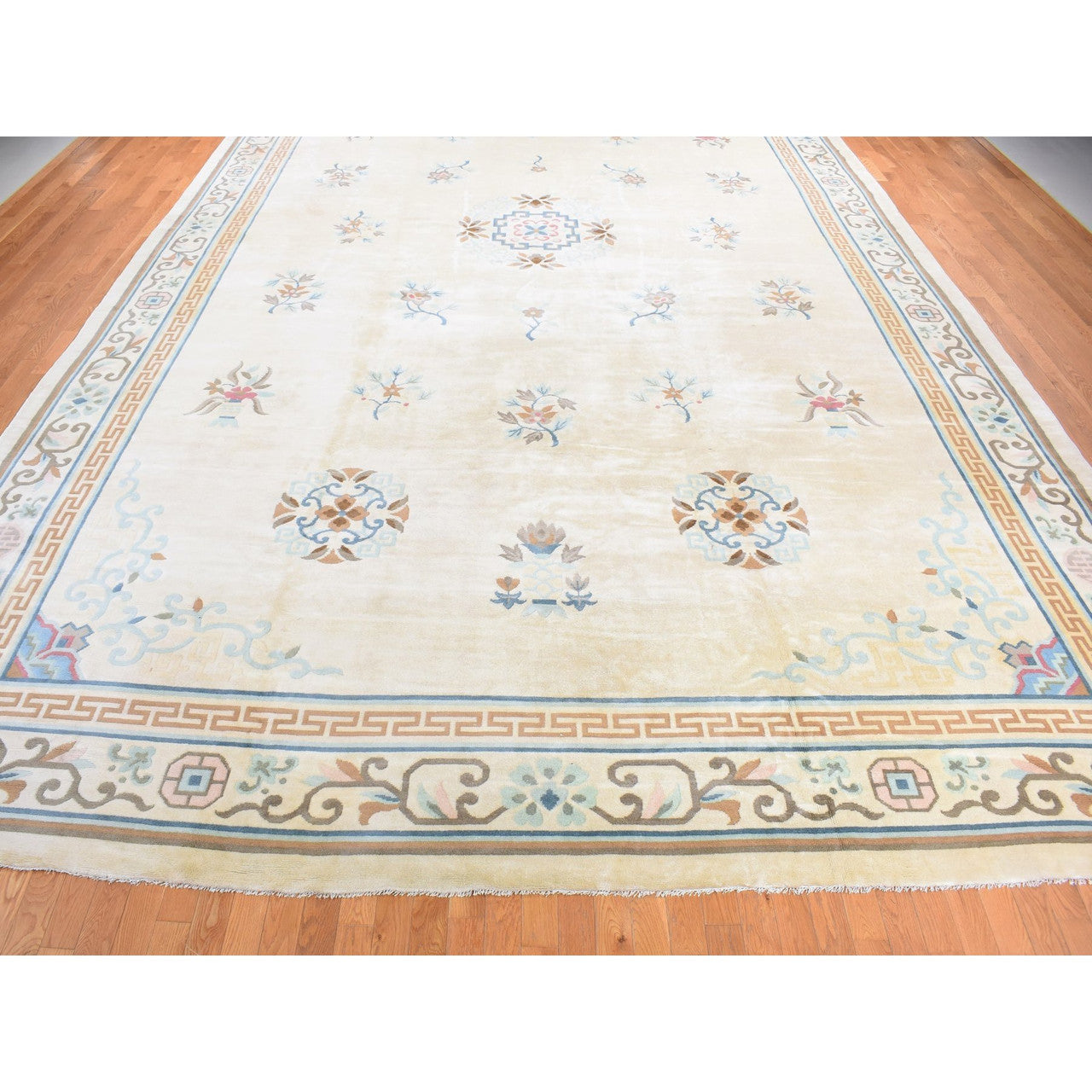 Antique Wool Hand Knotted Rug Ivory Ivory 13.9X23.5 -O080701