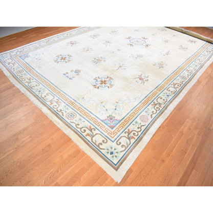 Antique Wool Hand Knotted Rug Ivory Ivory 13.9X23.5 -O080701
