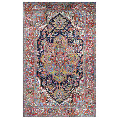 Antique Wool Hand Knotted Rug Blue Red 11.0X17.6 -O080702