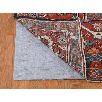 Antique Wool Hand Knotted Rug Blue Red 11.0X17.6 -O080702