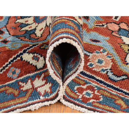 Antique Wool Hand Knotted Rug Blue Red 11.0X17.6 -O080702