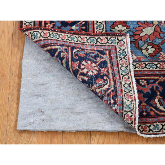 Antique Wool Hand Knotted Rug Red Midnight Blue 4.9X5.9 -O080708