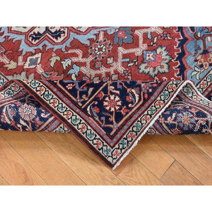 Antique Wool Hand Knotted Rug Red Midnight Blue 4.9X5.9 -O080708