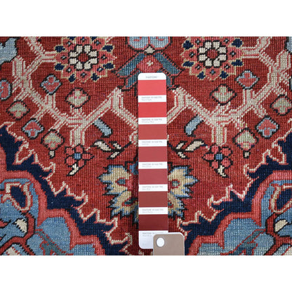 Antique Wool Hand Knotted Rug Red Midnight Blue 4.9X5.9 -O080708