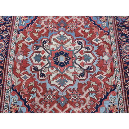 Antique Wool Hand Knotted Rug Red Midnight Blue 4.9X5.9 -O080708
