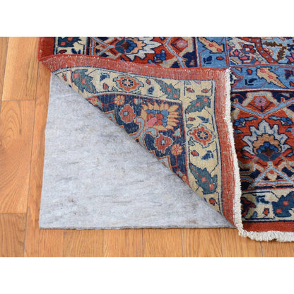 Antique Wool Hand Knotted Rug Orange Navy Blue 8.8X12.0 -O080711
