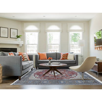 Fine Oriental Wool & Silk Hand Knotted Rug Red Gray 7.3X10.9 -O080712