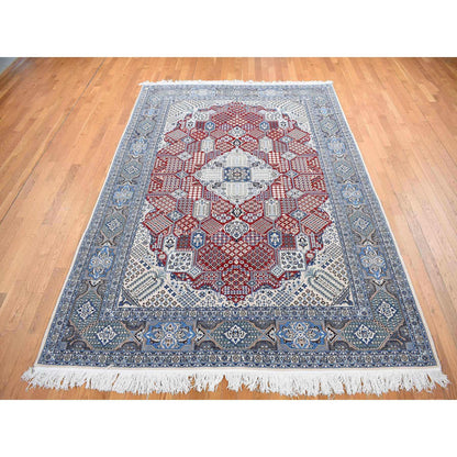 Fine Oriental Wool & Silk Hand Knotted Rug Red Gray 7.3X10.9 -O080712