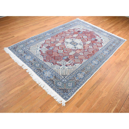 Fine Oriental Wool & Silk Hand Knotted Rug Red Gray 7.3X10.9 -O080712