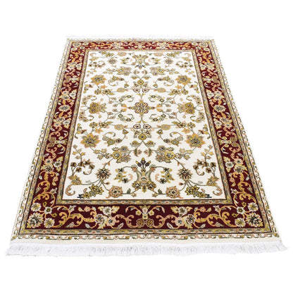 Rajasthan Wool & Silk Hand Knotted Rug Ivory Red 4.0X6.2 -O080720