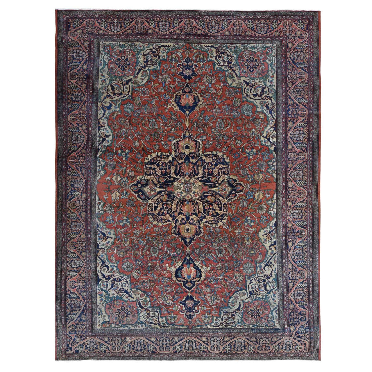 Antique Wool Hand Knotted Rug Red Red 9.0X12.0 -O080722