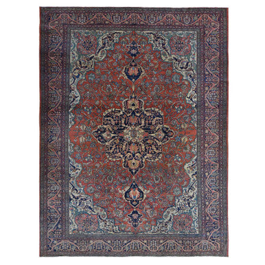 Antique Wool Hand Knotted Rug Red Red 9.0X12.0 -O080722