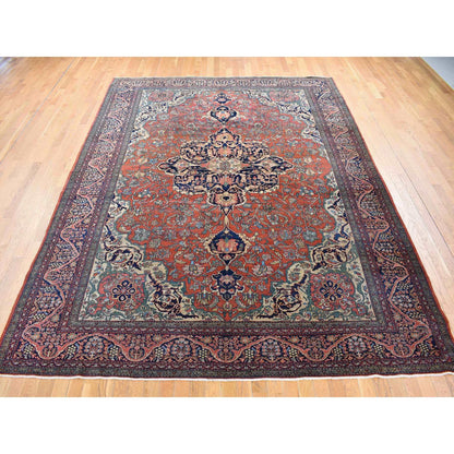 Antique Wool Hand Knotted Rug Red Red 9.0X12.0 -O080722