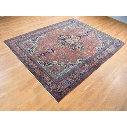 Antique Wool Hand Knotted Rug Red Red 9.0X12.0 -O080722