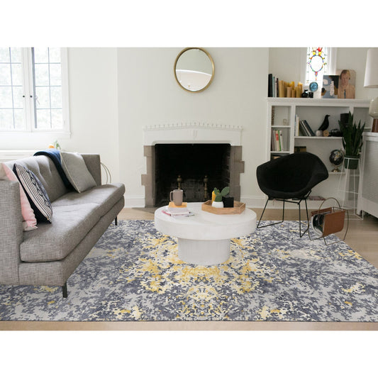 Modern and Contemporary Wool & Silk Hand Knotted Rug Grey No Border 10.0X13.10 -O080727