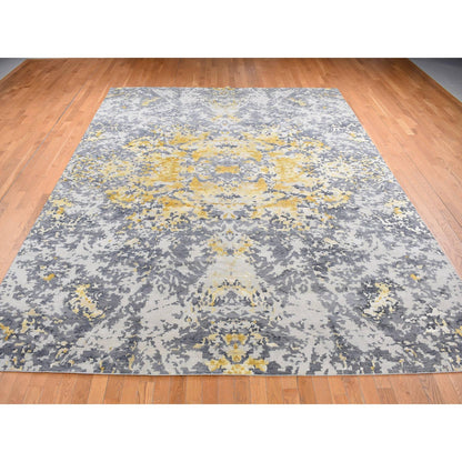 Modern and Contemporary Wool & Silk Hand Knotted Rug Grey No Border 10.0X13.10 -O080727