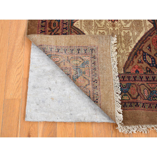 Antique Wool Hand Knotted Rug Brown Brown 3.2X14.10 -O080729