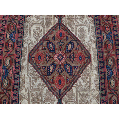 Antique Wool Hand Knotted Rug Brown Brown 3.2X14.10 -O080729
