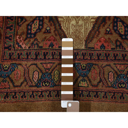 Antique Wool Hand Knotted Rug Brown Brown 3.2X14.10 -O080729