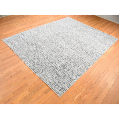 Modern and Contemporary Wool & Silk Hand Knotted Rug Grey No Border 9.2X12.3 -O080730
