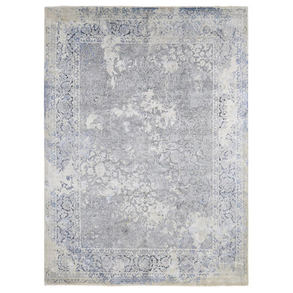 Transitional Wool & Pure Silk Hand Knotted Rug Grey No Border 9.0X12.0 -O080732