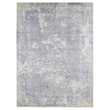 Transitional Wool & Pure Silk Hand Knotted Rug Grey No Border 9.0X12.0 -O080732