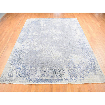 Transitional Wool & Pure Silk Hand Knotted Rug Grey No Border 9.0X12.0 -O080732