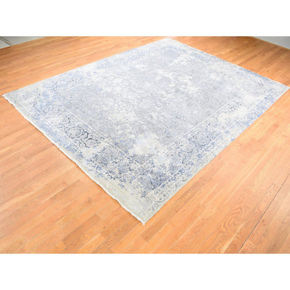 Transitional Wool & Pure Silk Hand Knotted Rug Grey No Border 9.0X12.0 -O080732