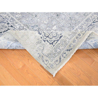 Transitional Wool & Pure Silk Hand Knotted Rug Grey No Border 9.0X12.0 -O080732