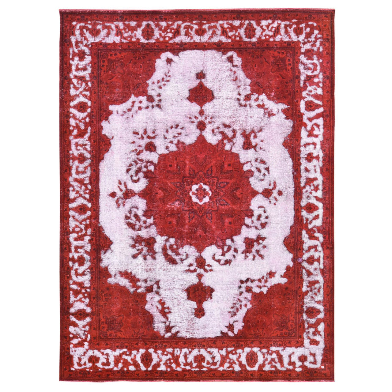 Overdyed & Vintage Worn Wool Hand Knotted Rug Red Red 8.1X11.0 -O080733