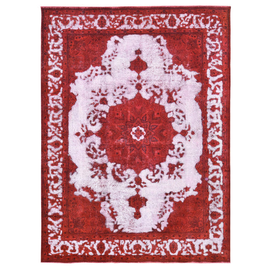 Overdyed & Vintage Worn Wool Hand Knotted Rug Red Red 8.1X11.0 -O080733