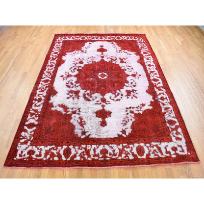 Overdyed & Vintage Worn Wool Hand Knotted Rug Red Red 8.1X11.0 -O080733
