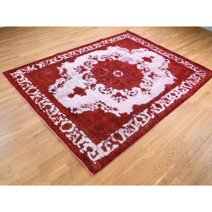 Overdyed & Vintage Worn Wool Hand Knotted Rug Red Red 8.1X11.0 -O080733