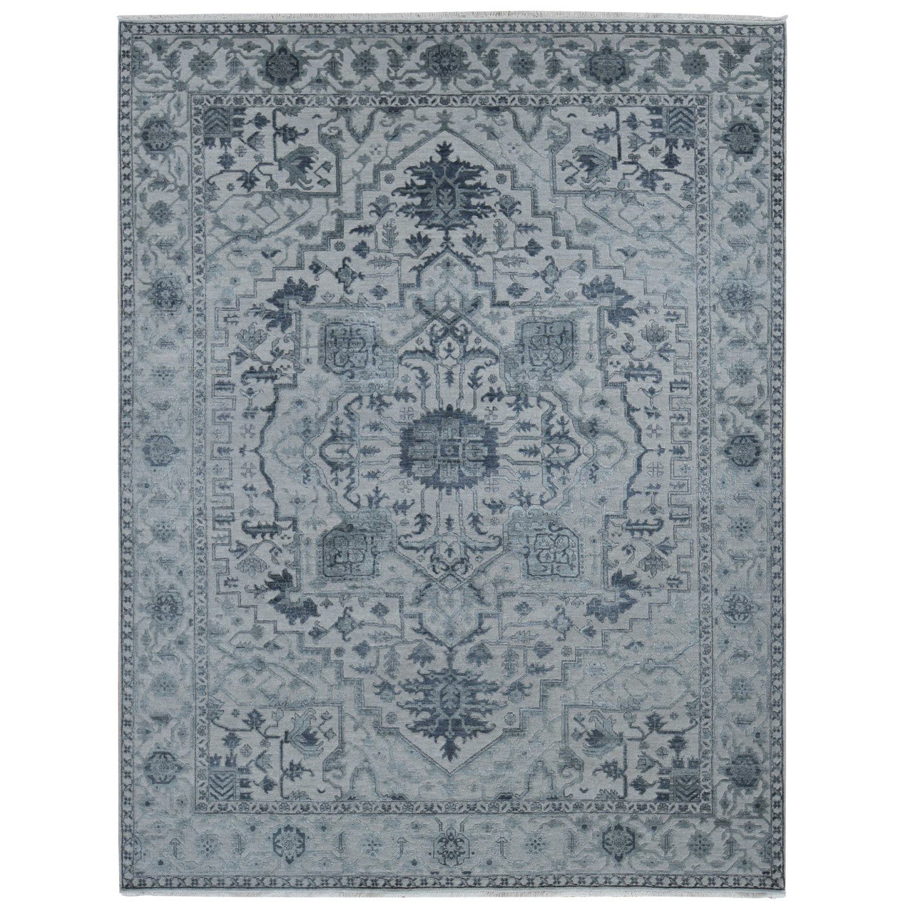 Gray 9'0" x 12'0" Heriz Hand knotted Wool/Silk Rug -O080734