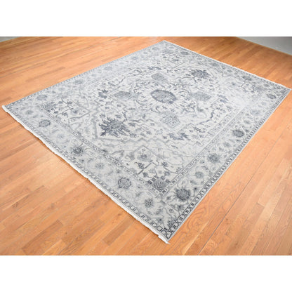 Heriz Wool & Silk Hand Knotted Rug Grey No Border 9.0X12.0 -O080734