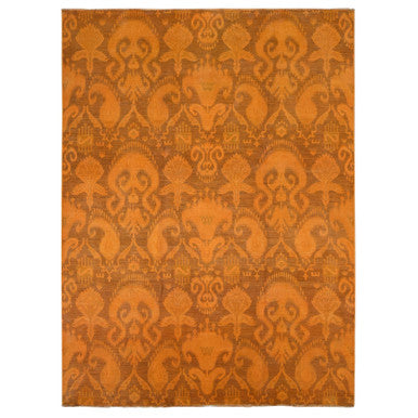Overdyed & Vintage Wool Hand Knotted Rug Orange No Border 9.1X12.3 -O080735