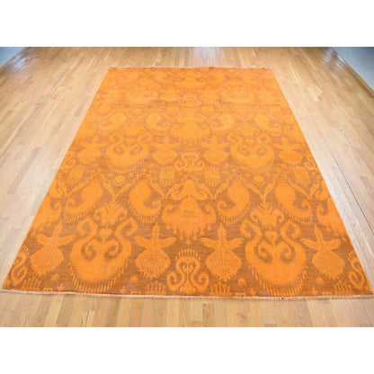Overdyed & Vintage Wool Hand Knotted Rug Orange No Border 9.1X12.3 -O080735