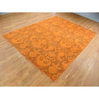 Overdyed & Vintage Wool Hand Knotted Rug Orange No Border 9.1X12.3 -O080735