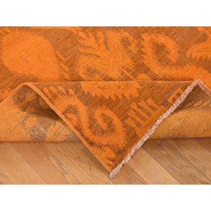 Overdyed & Vintage Wool Hand Knotted Rug Orange No Border 9.1X12.3 -O080735
