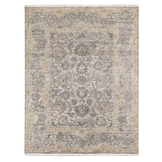 Oushak And Peshawar Wool & Pure Silk Hand Knotted Rug Green Sea Form 7.10X10.0 -O080739
