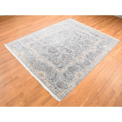 Oushak And Peshawar Wool & Pure Silk Hand Knotted Rug Green Sea Form 7.10X10.0 -O080739