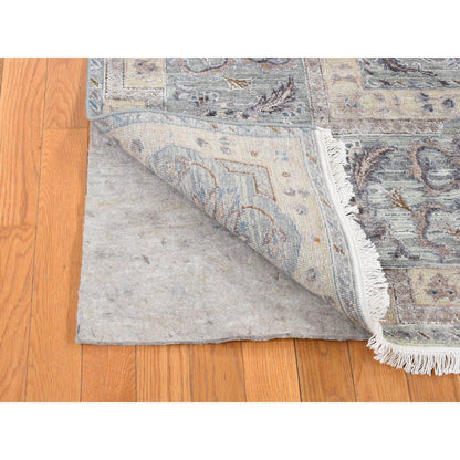 Oushak And Peshawar Wool & Pure Silk Hand Knotted Rug Green Sea Form 7.10X10.0 -O080739
