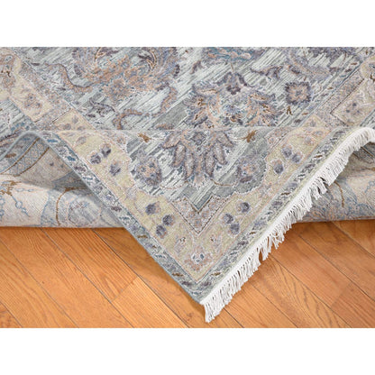 Oushak And Peshawar Wool & Pure Silk Hand Knotted Rug Green Sea Form 7.10X10.0 -O080739