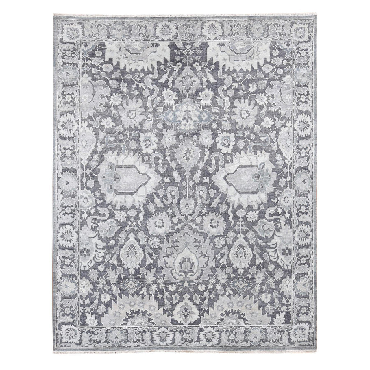 Gray 7'9" x 10'0" Oushak And Peshawar Hand knotted Wool/Silk Rug - Sku: O080740